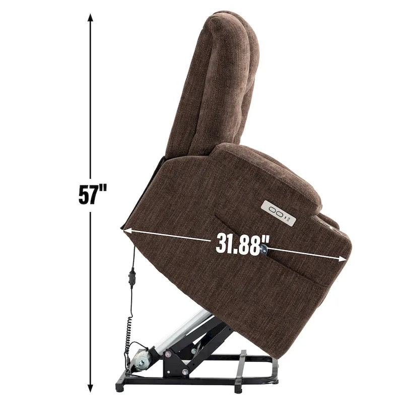 Fauteuil inclinable releveur motorisé en chenille marron avec massage et chauffage, 1 place