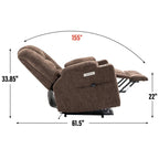 Fauteuil inclinable releveur motorisé en chenille marron avec massage et chauffage, 1 place