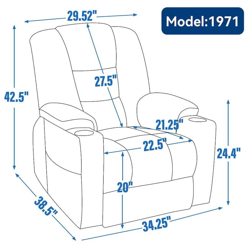 Fauteuil inclinable releveur motorisé en chenille marron avec massage et chauffage, 1 place