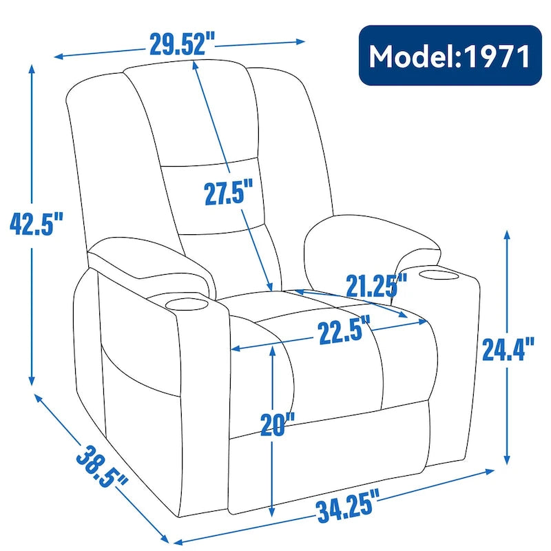 Fauteuil inclinable releveur motorisé en chenille marron avec massage et chauffage, 1 place