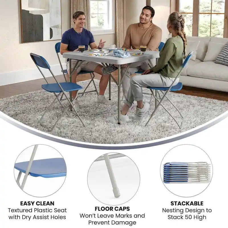 Chaise pliante en plastique, lot de 2 – Bleu/Gris/Rouge/Blanc/Noir/Beige/Marron, capacité de 295 kg