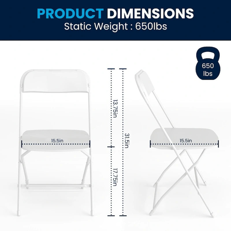 Chaise pliante en plastique, lot de 2 – Bleu/Gris/Rouge/Blanc/Noir/Beige/Marron, capacité de 295 kg