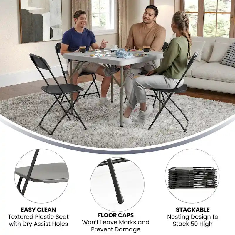 Chaise pliante en plastique, lot de 2 – Bleu/Gris/Rouge/Blanc/Noir/Beige/Marron, capacité de 295 kg