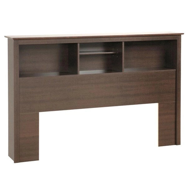 Tête de lit bibliothèque expresso, style étagère, compatible lit double/Queen