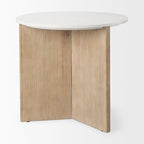 Table d'appoint ronde cannelée en marbre blanc et bois brun clair, 1 pièce