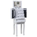 Bijou Armoire Miroir sur Pied Blanc, 5 Tiroirs & 14 Crochets, Simple