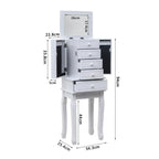 Bijou Armoire Miroir sur Pied Blanc, 5 Tiroirs & 14 Crochets, Simple