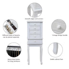 Bijou Armoire Miroir sur Pied Blanc, 5 Tiroirs & 14 Crochets, Simple