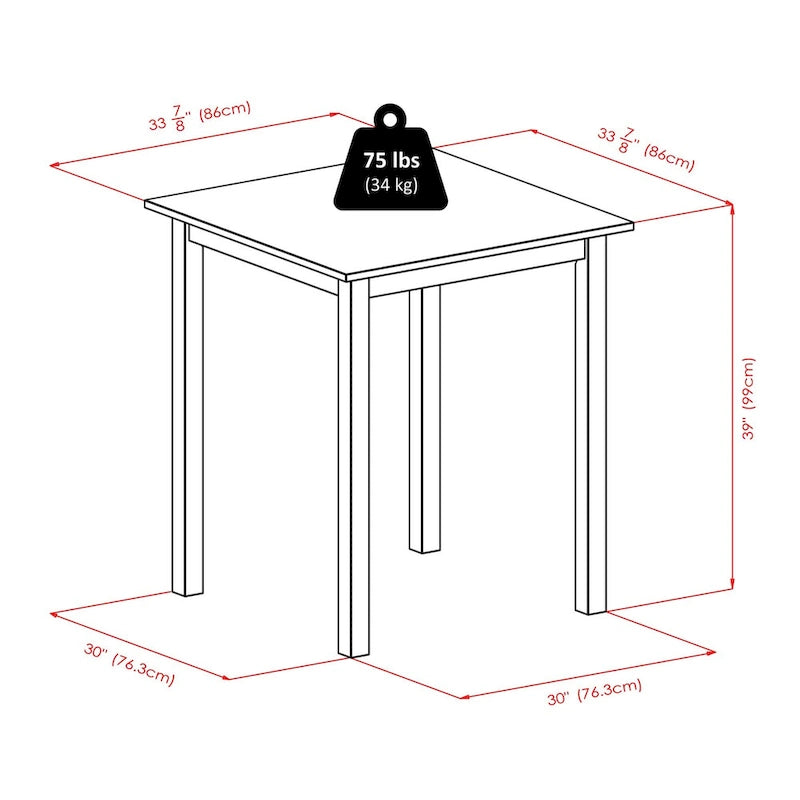 Ensemble de table haute carrée en noyer avec 4 tabourets de bar à dossier en V, 3 pièces