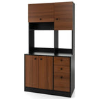 Armoire de cuisine autoportante blanche/noyer – 3 tiroirs, 3 armoires, 1 étagère ouverte