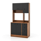 Armoire de cuisine autoportante blanche/noyer – 3 tiroirs, 3 armoires, 1 étagère ouverte
