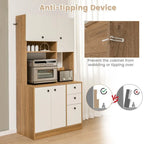 Armoire de cuisine autoportante blanche/noyer – 3 tiroirs, 3 armoires, 1 étagère ouverte