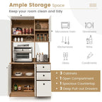 Armoire de cuisine autoportante blanche/noyer – 3 tiroirs, 3 armoires, 1 étagère ouverte