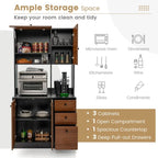 Armoire de cuisine autoportante blanche/noyer – 3 tiroirs, 3 armoires, 1 étagère ouverte