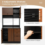 Armoire de cuisine autoportante blanche/noyer – 3 tiroirs, 3 armoires, 1 étagère ouverte