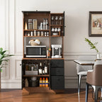 Armoire de cuisine autoportante blanche/noyer – 3 tiroirs, 3 armoires, 1 étagère ouverte