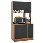 Armoire de cuisine autoportante blanche/noyer – 3 tiroirs, 3 armoires, 1 étagère ouverte