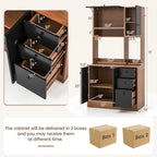 Armoire de cuisine autoportante blanche/noyer – 3 tiroirs, 3 armoires, 1 étagère ouverte