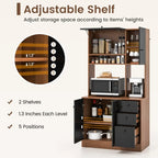 Armoire de cuisine autoportante blanche/noyer – 3 tiroirs, 3 armoires, 1 étagère ouverte