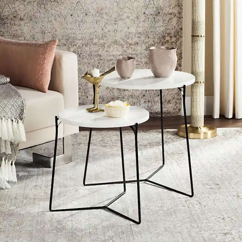 Tables d'appoint gigognes Mid-Century, brun clair / blanc laqué, lot de 2