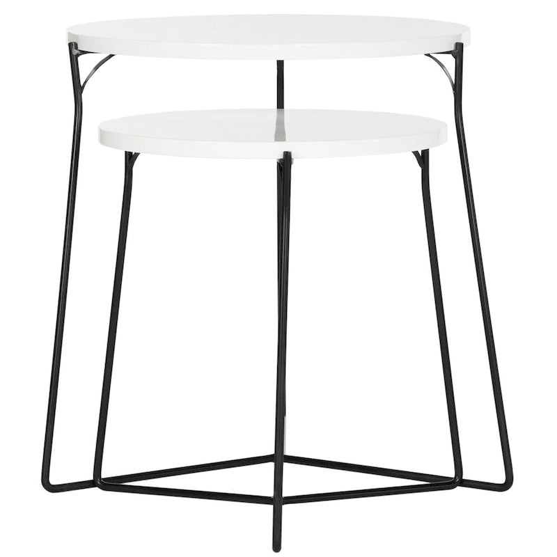 Tables d'appoint gigognes Mid-Century, brun clair / blanc laqué, lot de 2