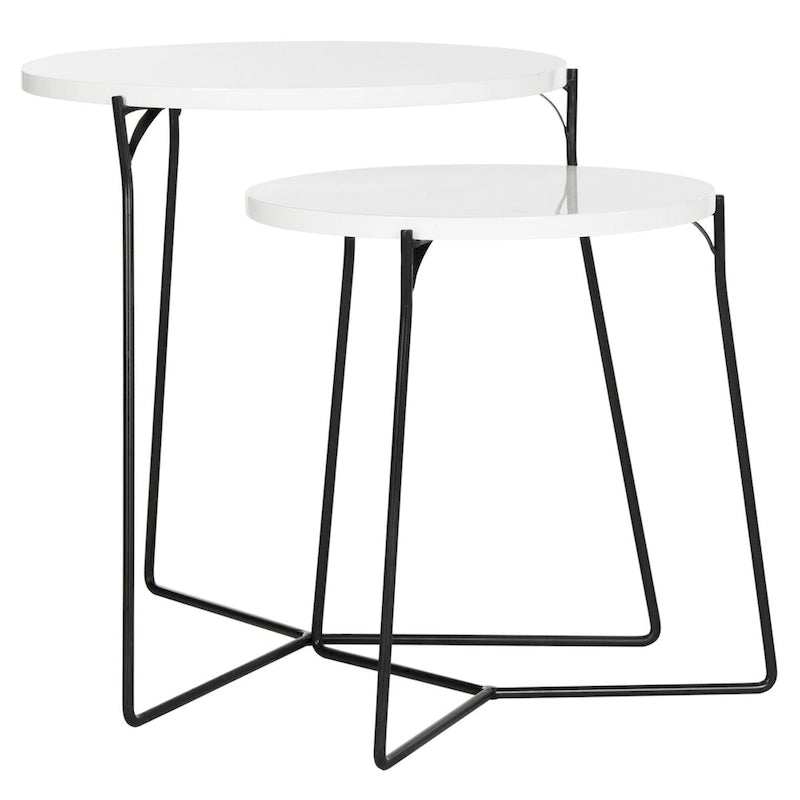 Tables d'appoint gigognes Mid-Century, brun clair / blanc laqué, lot de 2