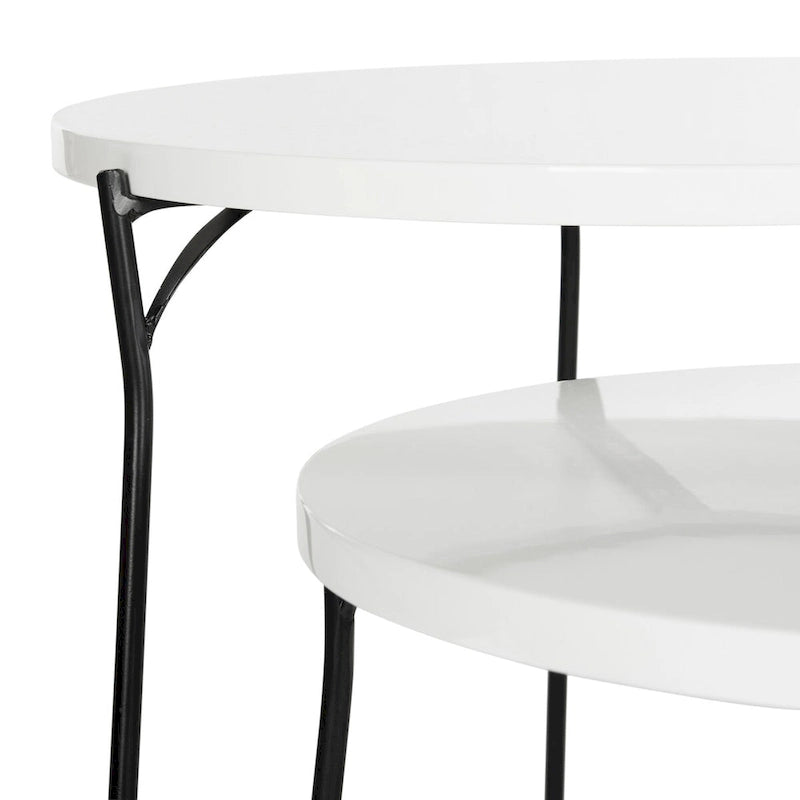 Tables d'appoint gigognes Mid-Century, brun clair / blanc laqué, lot de 2