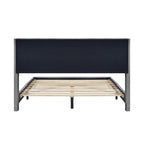 Lit plateforme queen en velours côtelé bleu / gris / beige, pour 2 personnes