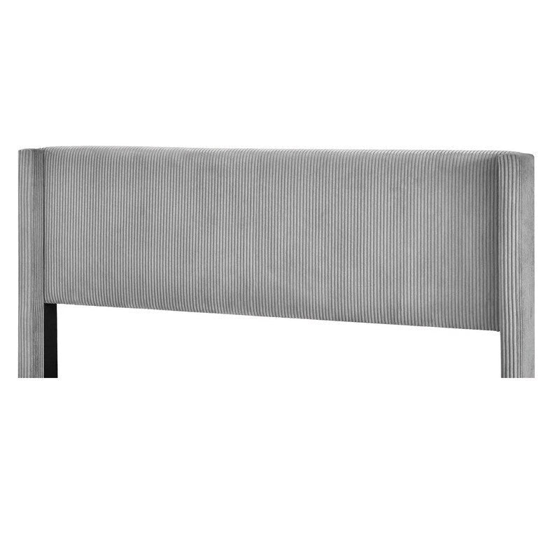 Lit plateforme queen en velours côtelé bleu / gris / beige, pour 2 personnes