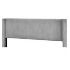 Lit plateforme queen en velours côtelé bleu / gris / beige, pour 2 personnes