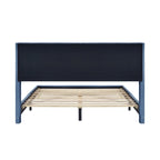 Lit plateforme queen en velours côtelé bleu / gris / beige, pour 2 personnes