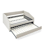 Lit de repos capitonné en lin beige/gris avec lit gigogne, pour 2 personnes