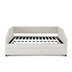 Lit de repos capitonné en lin beige/gris avec lit gigogne, pour 2 personnes