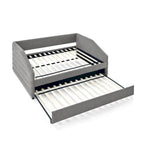 Lit de repos capitonné en lin beige/gris avec lit gigogne, pour 2 personnes