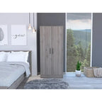 Armoire à deux portes gris clair avec étagères, tringle et tiroir – 1 personne