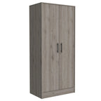 Armoire à deux portes gris clair avec étagères, tringle et tiroir – 1 personne