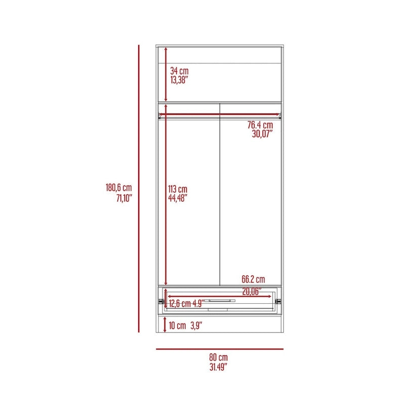 Armoire à deux portes gris clair avec étagères, tringle et tiroir – 1 personne