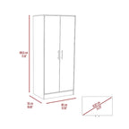Armoire à deux portes gris clair avec étagères, tringle et tiroir – 1 personne