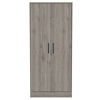 Armoire à deux portes gris clair avec étagères, tringle et tiroir – 1 personne