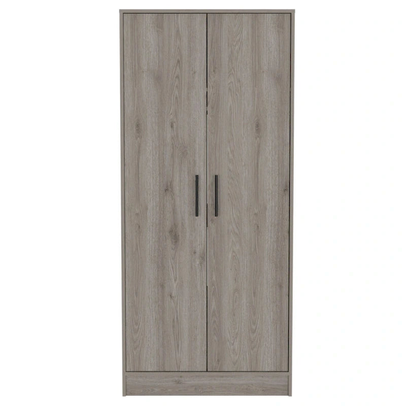 Armoire à deux portes gris clair avec étagères, tringle et tiroir – 1 personne