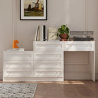 White Dresser & Vanity Combo Spacious Storage with Chic Crystal Knobs