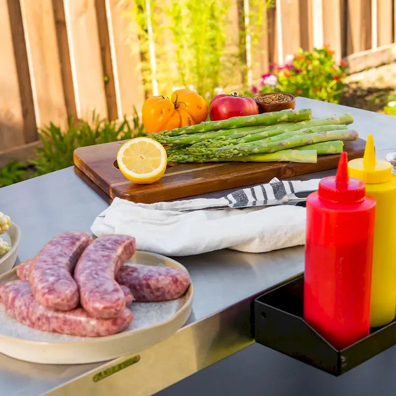 Chariot de préparation et de service pour barbecue extérieur en acier inoxydable – 2 étagères, pour 1 personne