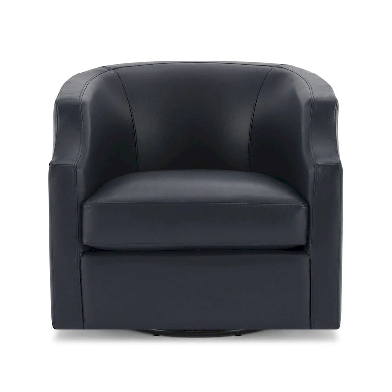 Fauteuil club pivotant et inclinable en cuir pleine fleur bleu nuit / caramel pour 1 personne