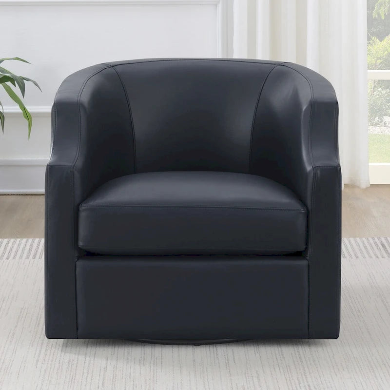 Fauteuil club pivotant et inclinable en cuir pleine fleur bleu nuit / caramel pour 1 personne