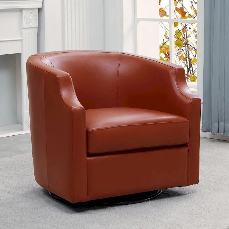Fauteuil club pivotant et inclinable en cuir pleine fleur bleu nuit / caramel pour 1 personne