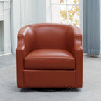 Fauteuil club pivotant et inclinable en cuir pleine fleur bleu nuit / caramel pour 1 personne