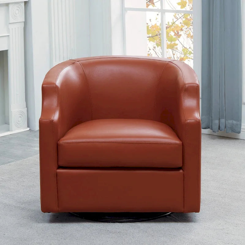 Fauteuil club pivotant et inclinable en cuir pleine fleur bleu nuit / caramel pour 1 personne