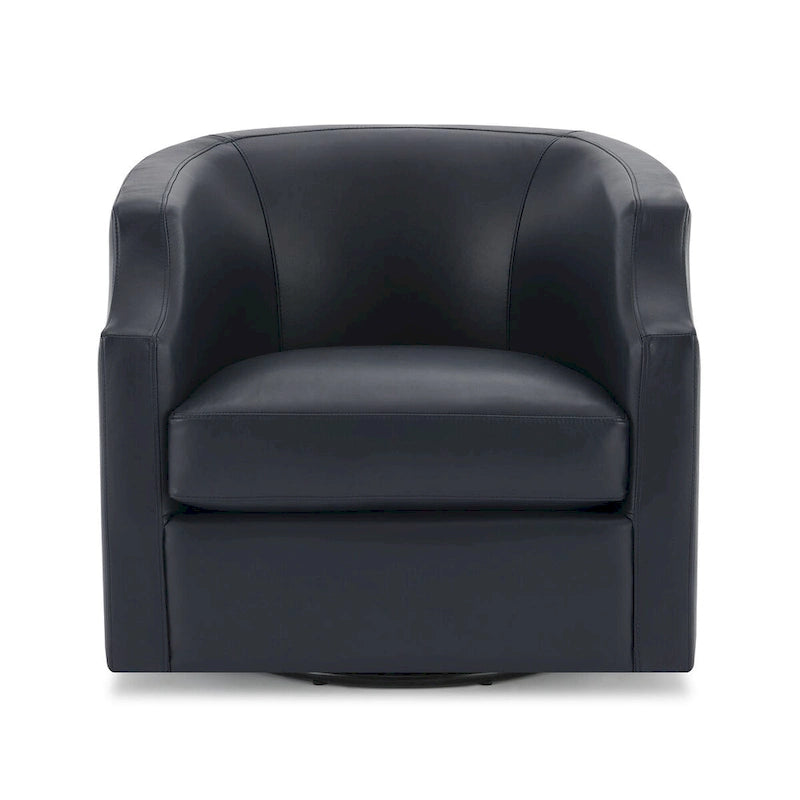 Fauteuil club pivotant et inclinable en cuir pleine fleur bleu nuit / caramel pour 1 personne