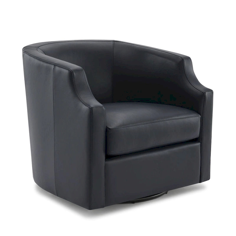 Fauteuil club pivotant et inclinable en cuir pleine fleur bleu nuit / caramel pour 1 personne
