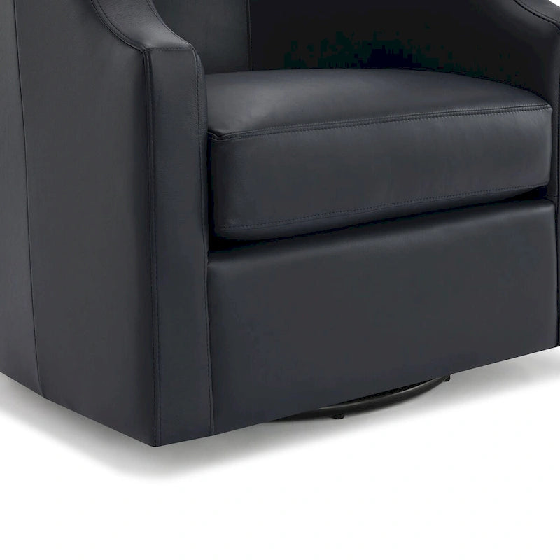 Fauteuil club pivotant et inclinable en cuir pleine fleur bleu nuit / caramel pour 1 personne